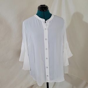 Cabi White Chiffon Blouse with Ruffled Sleeves - Size Medium